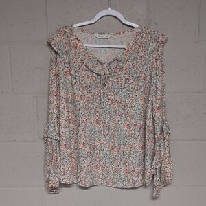 Sonoma Women's Floral Print Flowy Long Sleeve Blouse Size 1X, NWOT, Cottagecore
